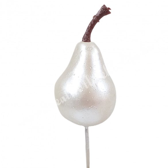 Betűzős körte, gyöngyház fehér, 3x6 cm