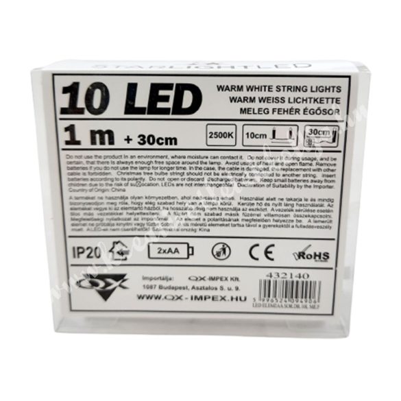 LED-es égősor, 10 izzós, meleg fehér