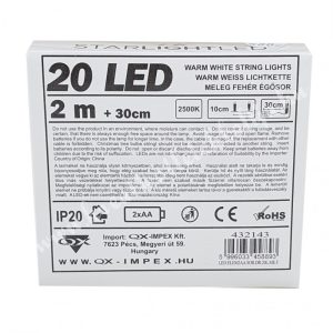 LED-es égősor, 20 izzós, meleg fehér