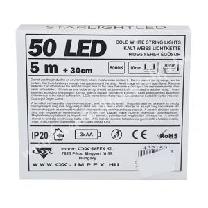 LED-es égősor, 50 izzós, hideg fehér