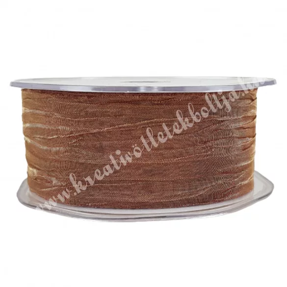 Organza szalag, gyűrt, bronz, 38 mm