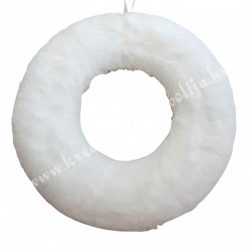 Szőrmés félkoszorú alap, fehér, 20 cm