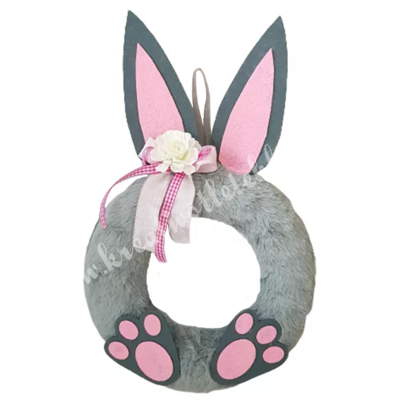 Szőrmés félkoszorú alap, szürke, 20 cm