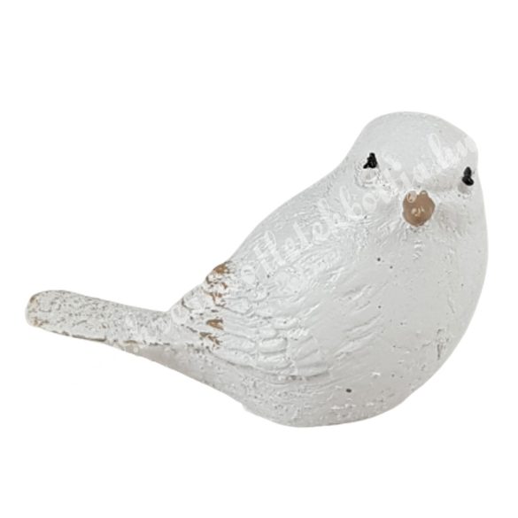 Polyresin madár, oldalra néző, fehér, 6x4 cm
