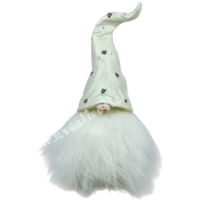 Polyresin szakállas manó, cukorpálcával, krém, 6,5x14 cm