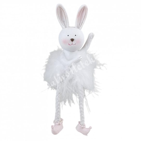 Lógó lábú, fehér tollas balerina nyuszi, 8x18 cm