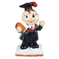 Polyresin ballagó katicafiú, könyvvel, 4,5x7,5 cm