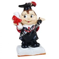 Polyresin ballagó katica, oklevéllel, 4,5x7,5 cm