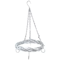 Akasztós vesszőkoszorú kampókkal, fehér, 25 cm