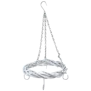 Akasztós vesszőkoszorú kampókkal, fehér, 25 cm
