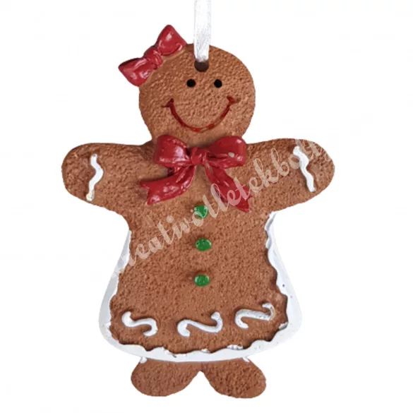 Akasztós mézi lány piros masnival, 6,8x8 cm