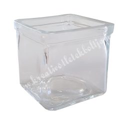 Üveg mécsestartó, kocka, peremes, 6x6 cm