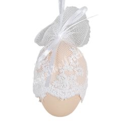 Akasztós tojás, csipkével, krém, 4,5x6 cm