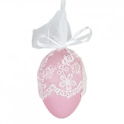 Akasztós tojás, csipkével, rózsaszín, 4,5x6 cm