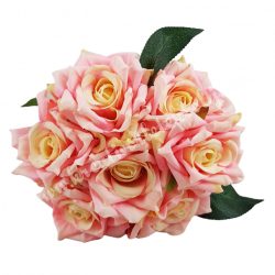 Rózsacsokor, rózsaszín sárga középpel, 25 cm
