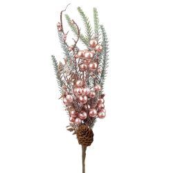   Fenyő pick, gyöngyház rózsaszín bogyókkal, tobozzal, 43 cm