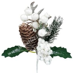   Betűzős dísz, fehér, bogyókkal, tobozzal, aganccsal, 12x20 cm