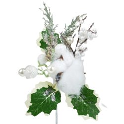   Betűzős dísz, fehér bogyókkal, fehér gyapotvirággal, 13x19 cm