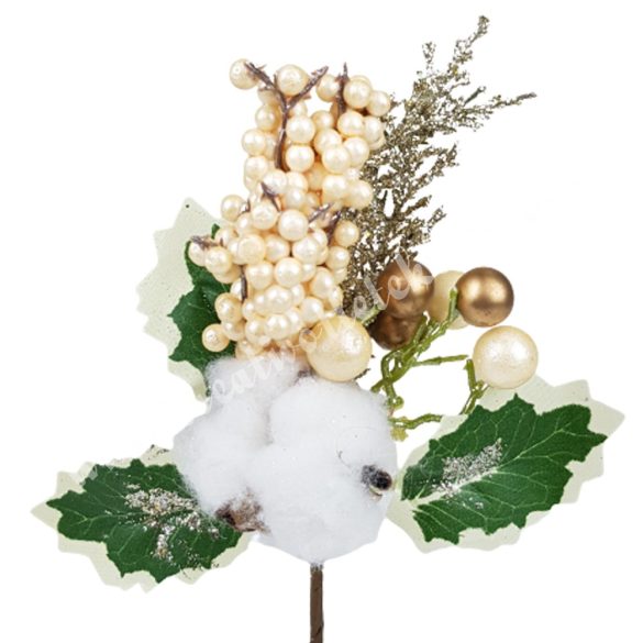 Betűzős dísz, pezsgő bogyókkal, fehér gyapotvirággal, 13x19 cm