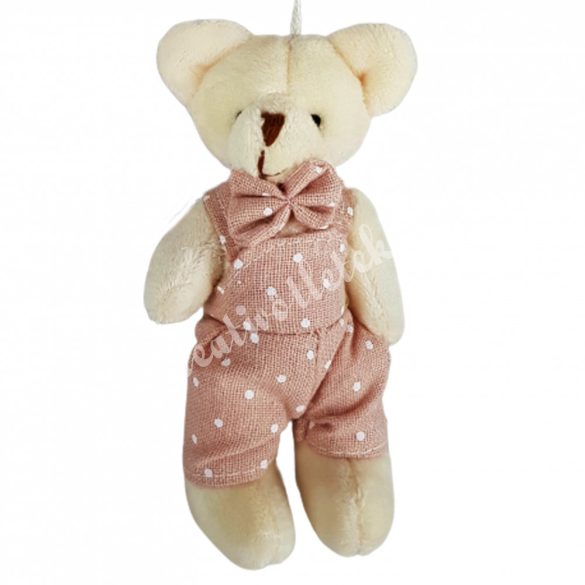 Akasztós textil maci fiú, rózsaszín, 7x12 cm