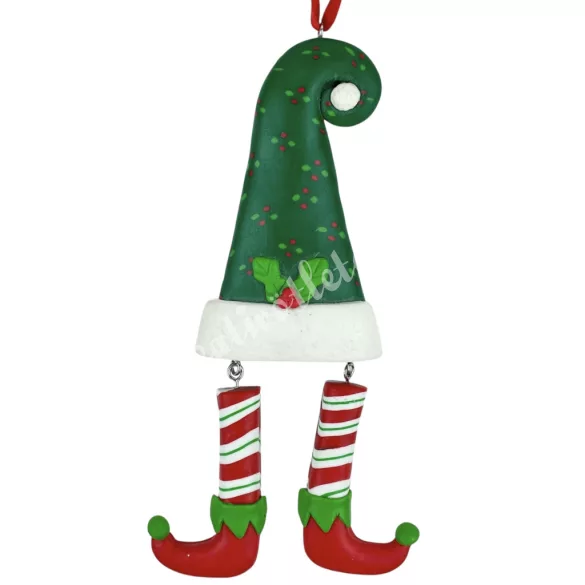 Akasztós dísz, sapka csizmával, 6x17 cm