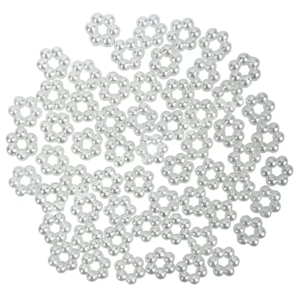Műanyag virág, gyöngyház, 1x0,8 cm, 60 db/csomag