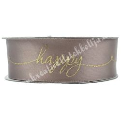 Szatén szalag, happy felirattal, rosegold, 2,5 cm