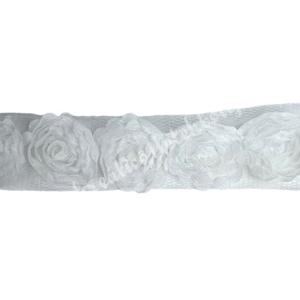 Rózsás szalag, fehér színű, 2 cm
