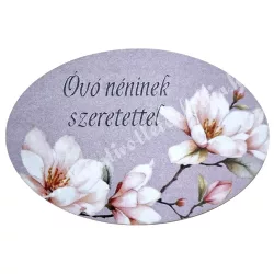 Mdf tábla, ovális, Óvó néninek szeretettel, 6x4 cm