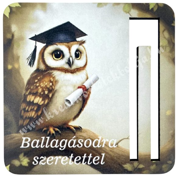 Mdf pénzátadó, bagoly, 8,5x8,5 cm