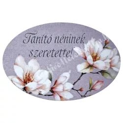 Mdf tábla, ovális, Tanító néninek szeretettel, 6x4 cm