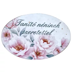 Mdf tábla, ovális, Tanító néninek szeretettel, 6x4 cm