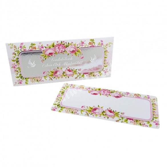 Pénzátadó boríték, ajándékkísérő kártyával, fehér-rózsaszín, 18,7x8,5 cm