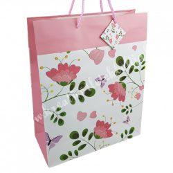   Dísztasak, pillangók és virágok, rózsaszín, 26x12x32 cm