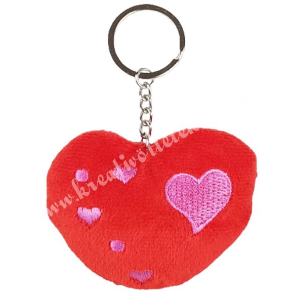 Kulcstartó, szív, piros, 8x12 cm