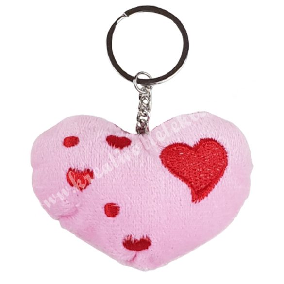 Kulcstartó, szív, rózsaszín, 7,5x6 cm