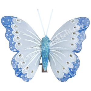 Csipeszes pillangó, csillámos, kék, 8x6 cm
