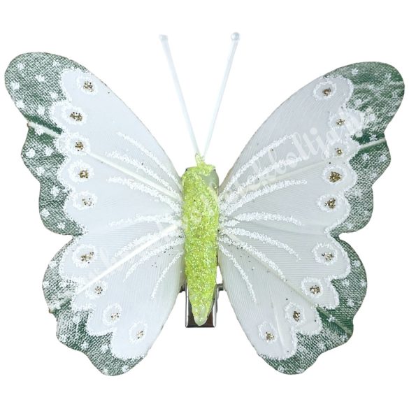 Csipeszes pillangó, csillámos, zöld, 8x6 cm