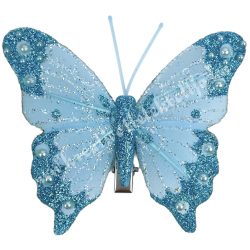 Csipeszes pillangó, csillámos, kék, 7,6x6,5 cm