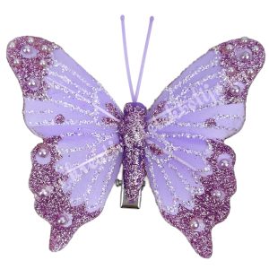 Csipeszes pillangó, csillámos, lila, 7,6x6,5 cm