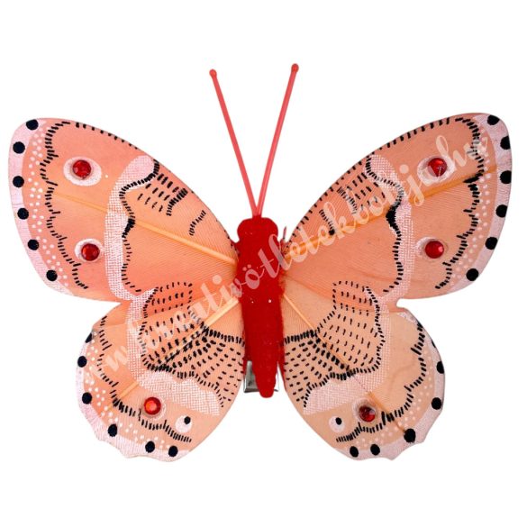 Csipeszes pillangó strasszal, piros, 7,6x6,5 cm