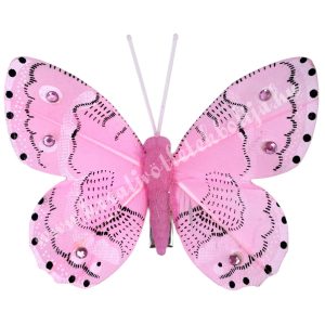Csipeszes pillangó strasszal, rózsaszín, 7,6x6,5 cm