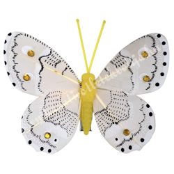 Csipeszes pillangó strasszal, sárga, 7,6x6,5 cm