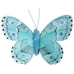Csipeszes pillangó strasszal, türkiz, 7,6x6,5 cm