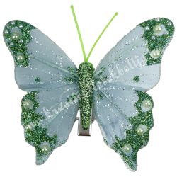 Csipeszes pillangó, csillámos, zöld, 7,6x6,5 cm