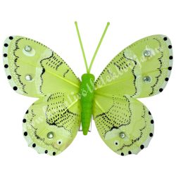 Csipeszes pillangó strasszal, zöld, 7,6x6,5 cm