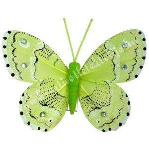 Csipeszes pillangó strasszal, zöld, 7,6x6,5 cm