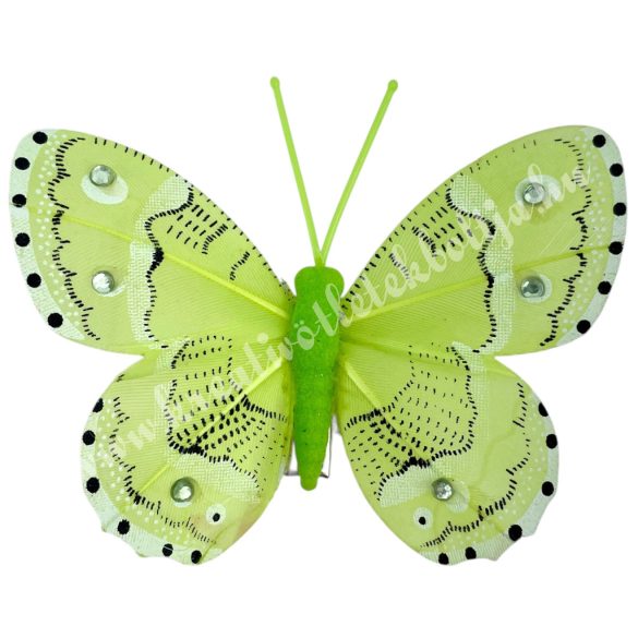 Csipeszes pillangó strasszal, zöld, 7,6x6,5 cm