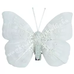 Csipeszes pillangó, csillámos fehér, 7x6,5 cm