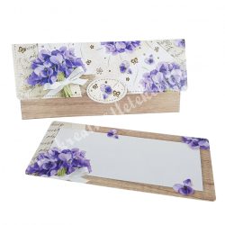   Pénzátadó boríték, ajándékkísérő kártyával, virágos, lila-natúr, 18x8,5 cm
